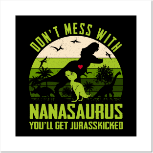 Vintage Don't Mess With Nanasaurus You'll Get Jurasskicked Dinosaur Posters and Art